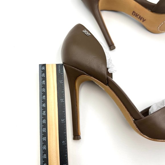 DKNY Size 6 Ruched Nappa Brown Leather‎ Stiletto Point Toe Heels Pumps Shoes